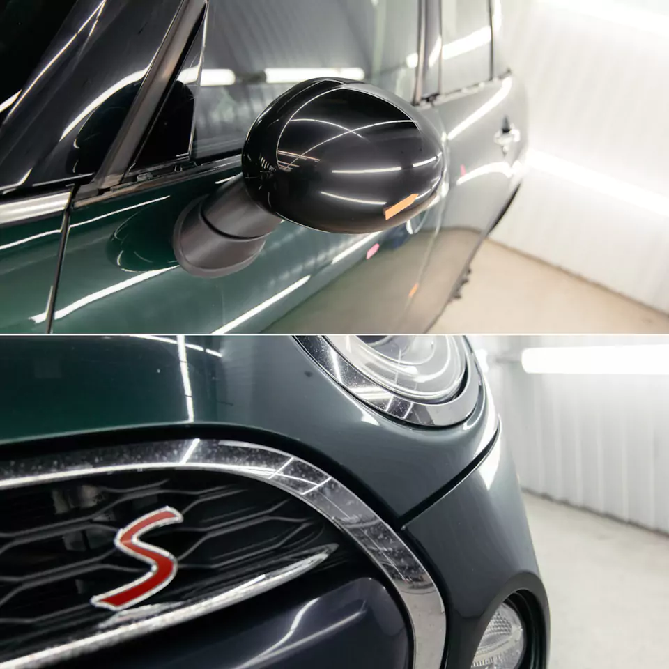 Оклеили Mini Cooper цветным полиуретаном, заменили хромированные детали, окрасили диски и суппорта, выполнили комплекс детейлинг-услуг и техническое обслуживание